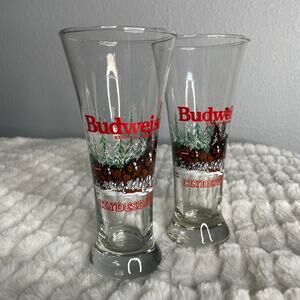 BUDWEISER Clydesdale Horses Holiday Beer Mug Set of 2 1989 Anheuser Busch‎